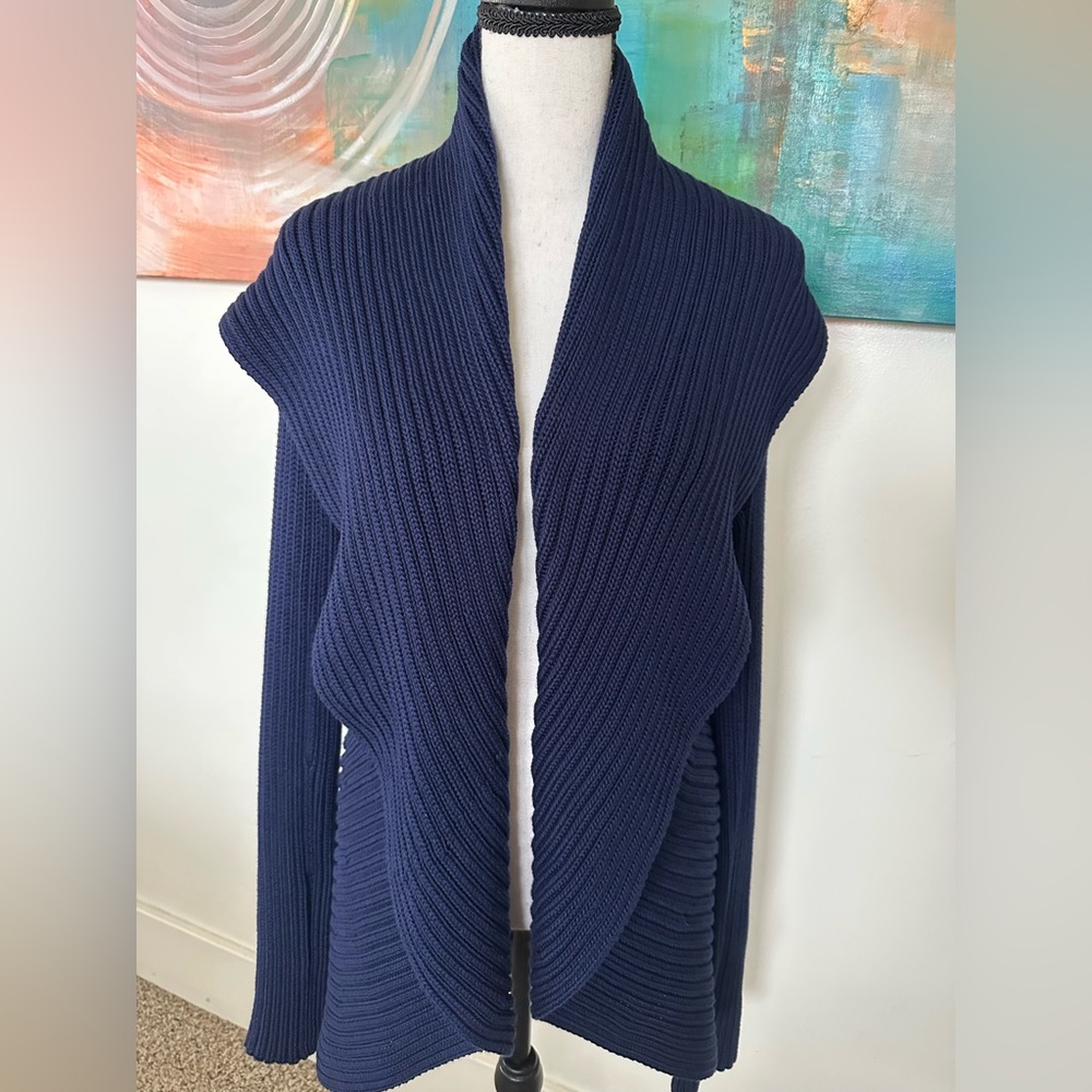 Ralph Lauren Black Label Ribbed Knit Navy Cotton Cardidan Shawl Collar Sweater M